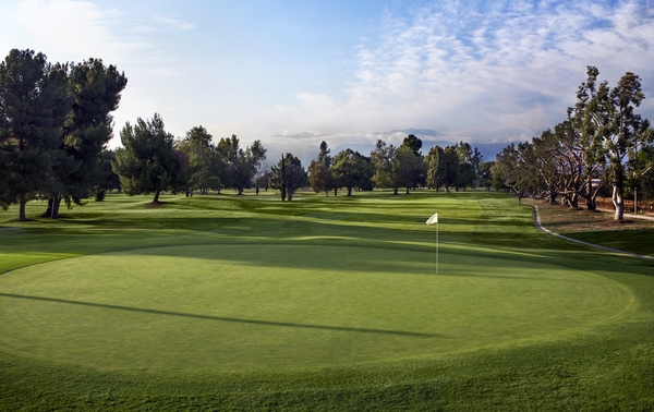 golf course putting green blue sky soft clouds